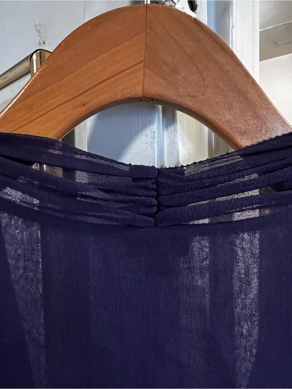 BABATON 100% Silk Sheer Ruffle Blouse Draped Boho Luxe Navy Medium Top - Picture 9 of 10
